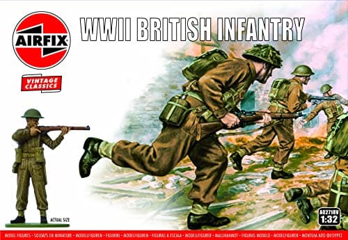 Image of AIRFIX - Model Figures Set - A02718V WWII British Infantry - Model Building Kit Accessories, Plastic Model Kits for Adults & Children 8+, Set Includes 14 Unpainted Figures - Accessory for Dioramas