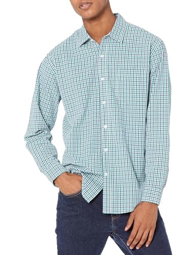 Image of Amazon Essentials Men's Regular-Fit Long-Sleeve Casual Poplin Shirt, Blue Green Gingham, XXL