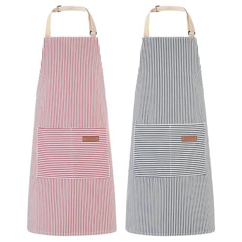 Image of saerryor 2 Pack Unisex Adjustable Bib Apron with Pockets Cooking Kitchen Chef Women Men Aprons for Home Kitchen,Restaurant,Coffee House,Pink