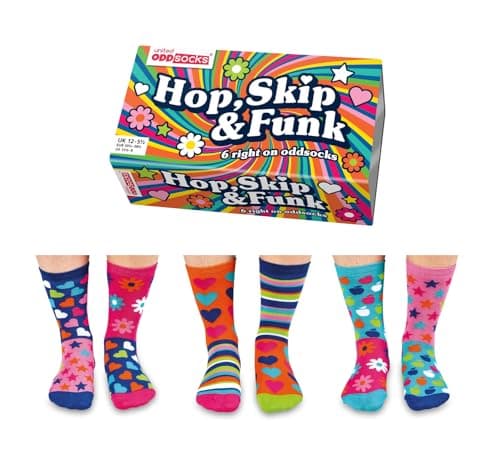 Image of United Oddsocks - Hop Skip & Funk – Box of 6 Colorful Mismatched Oddsocks for Girls – UK Sizes 12-5.5, EUR 30.5-38.5, US 13.5-8 | Fun and Bright Birthday, Back to School, Christmas Gifts for Girls