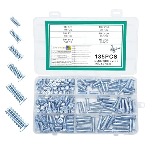 Image of 185 Pcs Euro Screwset, Grub Screws Assorted, Door Hinge Screws for Drawers Runners Cupboard Kitchen Cabinet Hinges Doors Wardrobes Furniture Hinges, M6.3 x (8x11/13/16/20/25) mm