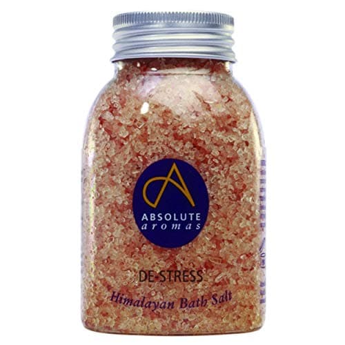 Image of Absolute Aromas De-Stress Bath Salts 290g - Natural Pink Himalayan Salt Infused with 100% Pure Essential Oils Bergamot, Ylang Ylang, Frankincense and Jasmine Oil to Relax and Soak Tired Muscles