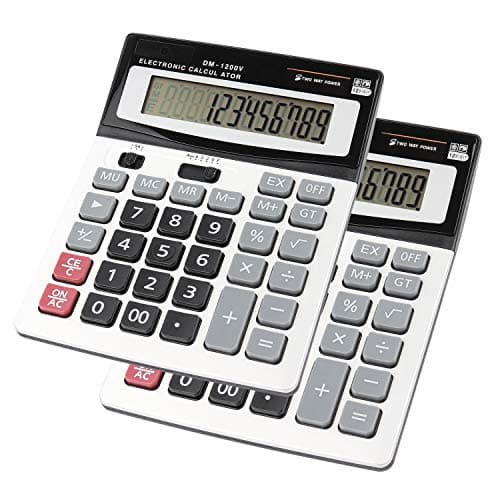 Image of Calculators HIHUHEN Large Calculator Solar & Battery Power 12 Digit Display Multi-Functional Big Button for Business Office School Calculating (2 x Calculator)