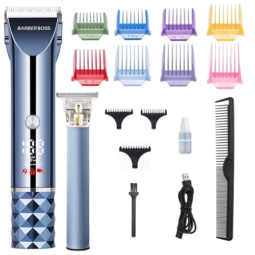 Image of BarberBoss Cordless Hair Clippers for Men – Beard & Hair Trimmer Set with LED Oil Display, 8 Comb Attachments, Precision Blades for Face and Hair Grooming