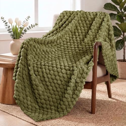 Image of Exclusivo Mezcla Fleece Throw Blanket for Couch, Extra Large Fuzzy Olive Green Bed Blankets, Soft Cozy Plush Sofa Throws for All Seasons, 127x178 CM