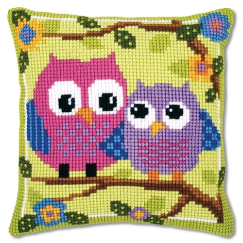 Image of Vervaco Owls Cross Stitch Cushion, Multi-Colour