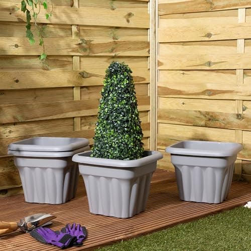 Image of Wham Vista 4 x 40cm Square Plastic Garden Planters | 100% Recycled Plastic | Weather Resistant & Lightweight | Indoor & Outdoor Use | Drainage in UK - Upcycle Grey