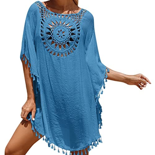 Image of Generisch 2026 Women's Plain Patchwork Beach Dress Small Tassel Short Beach Dress, blue, One Size