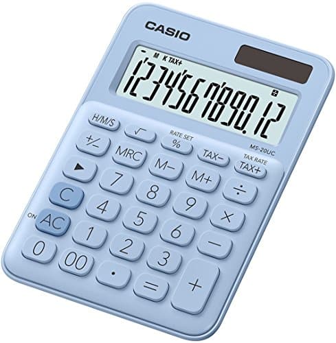 Image of Casio MS-20UC-LB Desktop Calculator Light Blue Display (Digits): 12 Solar Powered, Battery Operated 105 W x 23 H x 1 D Black
