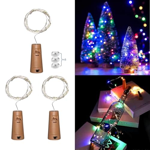 Image of Bottle Cork Lights Coloured, 20 LEDs 2M LED Fairy Lights, Multi Coloured Gin Wine Bottle Lights for Party, Decoration Light for Wedding & Garden Table, Kitchen, Xmas Decoration, Pack of 3