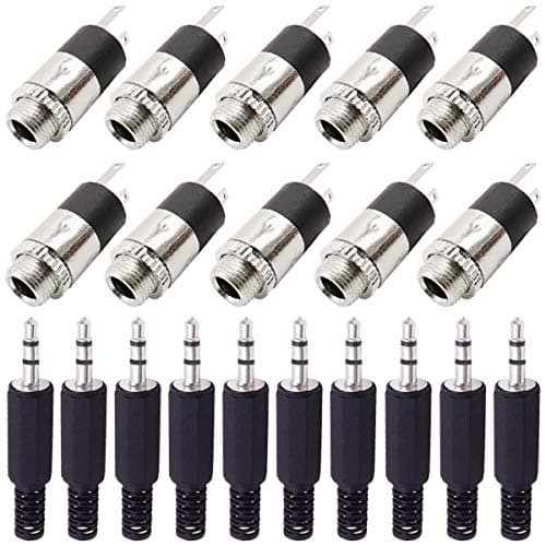 Image of Youmile 10PCS PJ-392 3.5mm Stereo Female Socket Jack Panel Mount Nickel plated Audio Headphone Connector Audio Plug for MP3 with 10PCS 3.5mm TRS Male Plug Connector