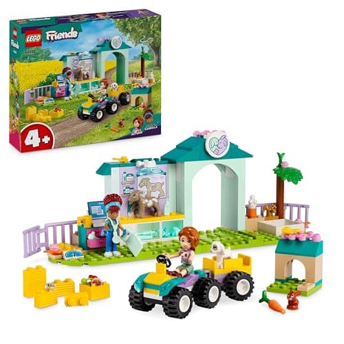 Image of LEGO Friends Farm Animal Vet Clinic Set with Toy Tractor for 4 Plus Year Old Girls, Boys & Kids, Includes Rabbit, Goat Figures, 2 Mini-Doll Characters and Food Elements for Role Play, Gift Idea 42632