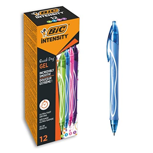 Image of BIC Gel-ocity Quick Dry, Ultra Fast Drying Gel Ink Pens with Full Grip Barrel, Assorted Colours, Pack of 12