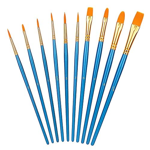 Image of Amazon Basics Paint Brush Set, PBT Paint Brushes with Wood Handle, 10-Piece Set Different Sizes, for Watercolour Oil Acrylic Craft Painting, Blue