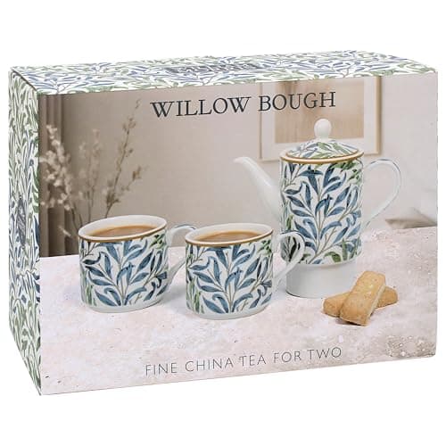 Image of The Leonardo Collection William Morris Willow Bough Tea for Two | Ceramic Teapot and Cup Set | Beautiful Gift for Home and Office | Stylish Printed Teapot, Mulitcolour