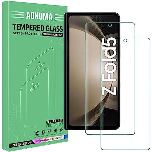 Image of AOKUMA Tempered Glass for Samsung Galaxy Z Fold 5 Screen Protector, [2 Pack] Premium Quality Guard Film, Case Friendly, Shatterproof, Shockproof, Scratchproof oilproof