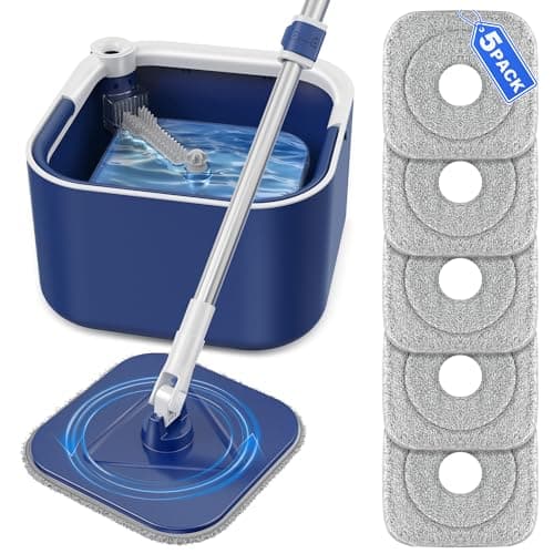 Image of ILAVCLEAN Spin Mop and Bucket Set - Separate Clean and Dirty Water Tanks, Hands-Free Self-Wringing Microfibre Head, Flat Mop for Hardwood Floor Tile Laminate Cleaning
