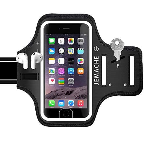 Image of iPhone 6 7 8 SE(2020 2022) Armband, JEMACHE Touch ID Supported Gym Sports Running Workouts Arm Band Case for iPhone 6/6S/7/8/SE 2nd 3rd Generation (Black) (Dark)