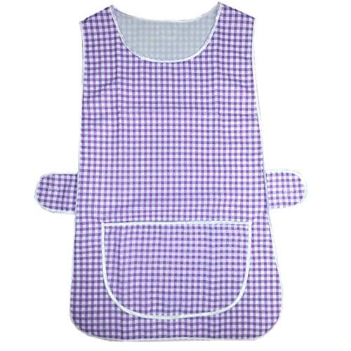 Image of Stylo Online Womens Check Tabard Home Work Kitchen Cleaning Chef Catering Cleaners Ladies Checkered Workwear Poly Cotton Overall Tabbard Apron Size(Check Lilac,OS)