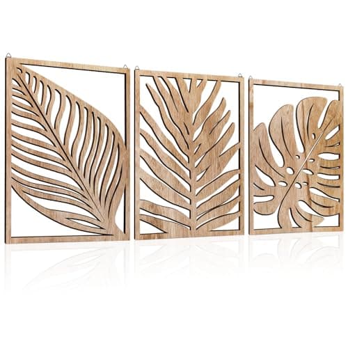 Image of Haohai 3pcs Wooden Wall Art, Mountains Decor Single Line Minimalist Decor Mountain Wall Art, Abstract Mountain Line Wood Wall Decors Hanging for Living Room Bedroom Bathroom Home Decors (Khaki)