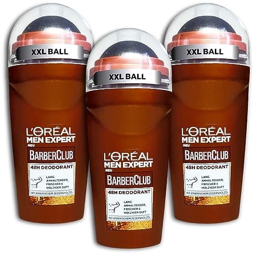 Image of L'ORÉAL Paris Men Expert Barber Club Roll-On Deodorant Antiperspirant with Woody Fragrance 3 x 50 ml (Pack of 3)