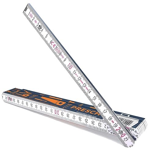 Image of Presch Folding rule 2m with angle scale | Wood | Blue | Foldable | Large & highly legible numbers | Precise snapping | Meter stick, carpenters rule, folding ruler 2m, joiners rule with tool pattern