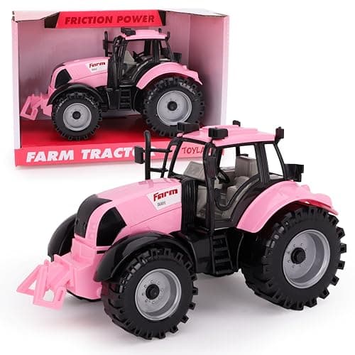 Image of Toyland® Friction Powered Farm Tractor With Opening Bonnet - Available In Pink, Blue, Red & Green (Pink)