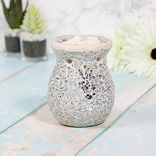 Image of Lesser & Pavey - Desire Aroma - Glass Wax Melt & Oil Warmer - Mosaic Silver Design - Small 11cm High - Single Item