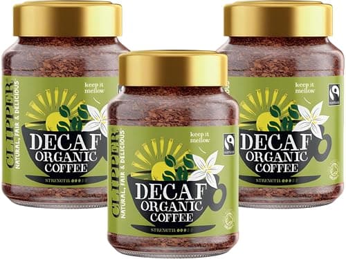 Image of Clipper Organic Decaf Instant Coffee 100g | Fairtrade & CO₂‑Decaffeinated Arabica | Medium Roast Caffeine‑Free Coffee Granules | Vegan, Natural Instant Decaf Coffee| (Pack of 3) from SuperfoodUK