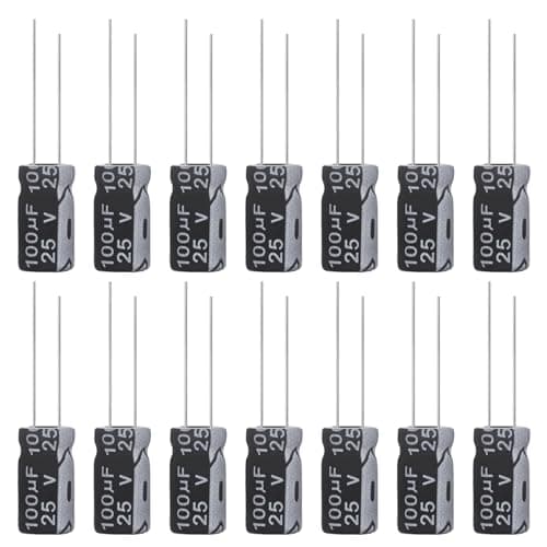 Image of ALLECIN 100uF 25V 6x12mm Electrolytic Capacitor 100 uF MFD 25 Volt 0.24x0.47in Aluminum Capacitors (Pack of 15)
