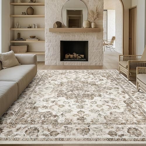 Image of HUGEAR Vintage Rugs Living Room Brown Large Area Rug 200x300cm Non Slip Washable Hall Lounge Bedroom Kitchen Office Dining Room Indoor Carpet Low Pile Big Carpets