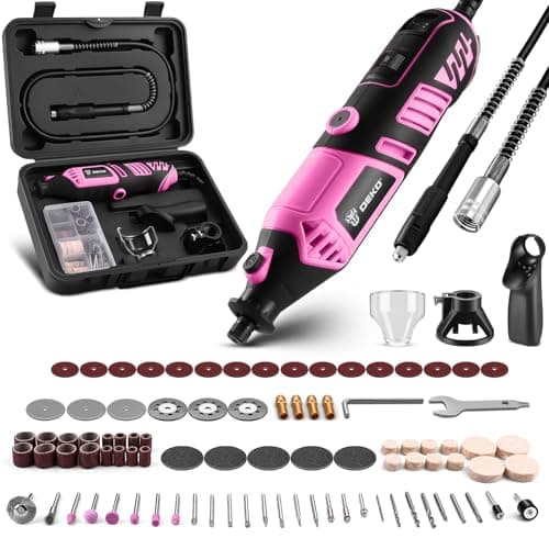 Image of Power Rotary Tool Kit 170W/220V: DEKOPRO 126pc Multi DIY Tool Kit for Wood/Metal - Mini Electric Sander/Drill Set with Flex Shaft for Carving, Cutting, Sanding, Grinding, Polishing, Engraving(Pink)