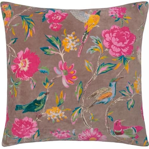 Image of furn. Wylder Aviary Cushion Cover – Cotton Velvet Country Garden Bird Decorative Case (Mink – 50x50cm)