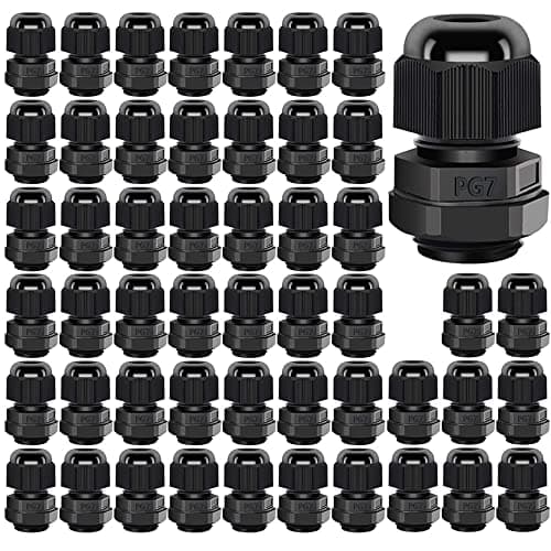 Image of Gebildet Cable Gland, PG7 Plastic Waterproof Adjustable 3-6.5mm Cable Gland Joint with Gaskets, M12*1.5 Wire Connector, Wire Protector (Pack of 50, Black)