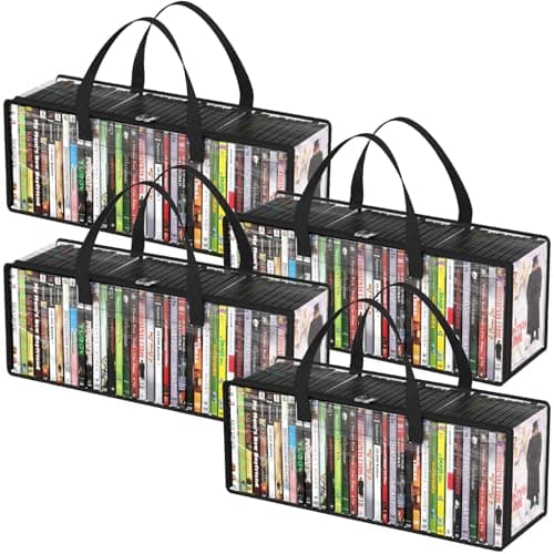Image of Lifewit DVD Storage Cases, Clear PVC DVD Organizer Boxes with Handles and Zipper, Media Holder Bags for Blu Ray Disc, Movie Case, Video Game Disks, Albums, Books, Hold up to 140 DVDs (35 Each), 4 Pcs