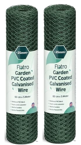Image of Chicken Wire Mesh Roll 60cm X 5m (Pack of 2) PVC Coated Galvanised Hexagonal Metal Mesh Garden Netting Fence for Chicken Runs, Rabbit Enclosures, Protect Fruit & Plants Outdoor Boundary Fencing