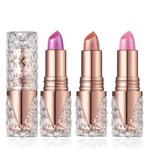 Image of 3 Pcs Glitter Lipstick Set for Women, Light Pale Pink Lipstick High Pigmented Diamond Shimmer Long Lasting, Waterproof