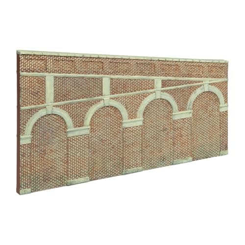 Image of Hornby R7374 OO Gauge High Stepped Arched Retaining Red Brick Walls x 2 - Model Railway Accessories, Miniature Diorama Scenery for Hornby Train Sets - Lifelike Building Models - Scale 1:76