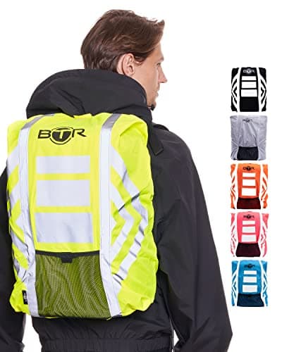 Image of BTR Backpack Cover 100% Waterproof & High Visibility. High Viz Rucksack Cover With Reflective Tape. Medium. Fluorescent Yellow
