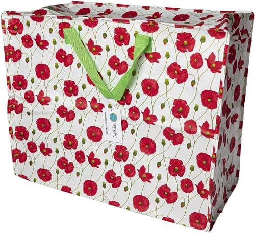 Image of Happy Planet Giftshop Large Jumbo Storage Bag with Zip 58 x 47 x 30cm 80l (Poppies Design) (Single - Multipacks Available)