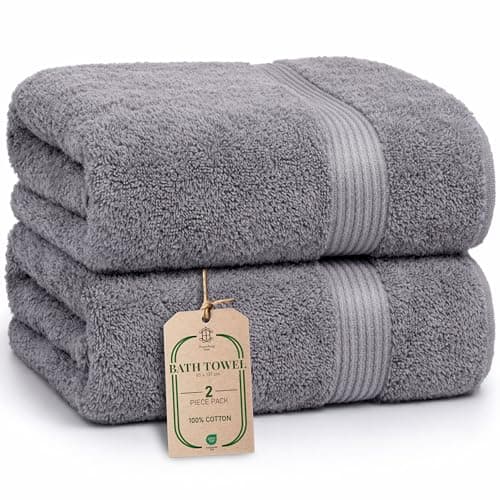 Image of HomeBurg Luxe 2-Piece Bath Towel Set – Large Soft Cotton Towels, Absorbent, Durable & Skin-Friendly, Machine Washable, 65 x 137 cm, Stone Grey