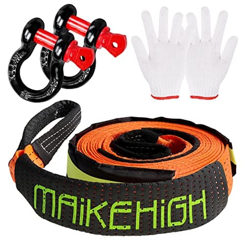 Image of MAIKEHIGH Tow Rope 5M x 5cm,10 Ton (22,000 Lbs) Off-Road Recovery Tow Strap with 2 Anti-Proof Gloves, 2 Reinforced Shackles