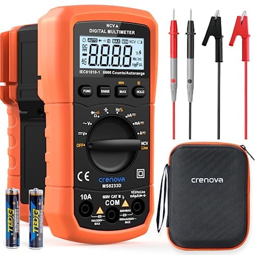 Image of Crenova MS8233D Digital Multimeter 6000 Counts Multi Tester Voltmeter Ammeter Ohmmeter Measures Voltage Current Resistance Capacitance Continuity Diode Frequency NCV with Test Leads Backlight