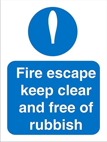 Image of Seco Fire Escape Keep Clear and Free of Rubbish Sign, 150mm x 200mm - 1mm Semi Rigid Plastic