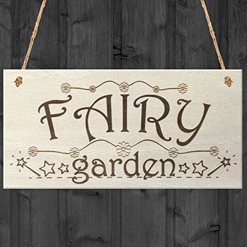 Image of Red Ocean Fairy Garden Wooden Hanging Plaque Shabby Chic Fairies Sign
