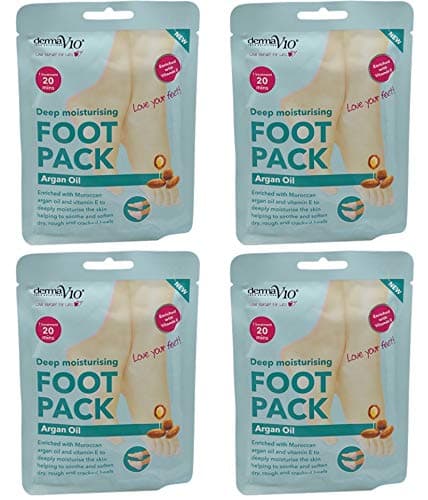 Image of Derma V10 Foot Pack Mask (4 Pack) Deep Moisturising Tea Tree and Peppermint Oil, Honey and Almond Oil Moroccan Argan Oil & Hemp Seed Oil (Moroccan Argan Oil)
