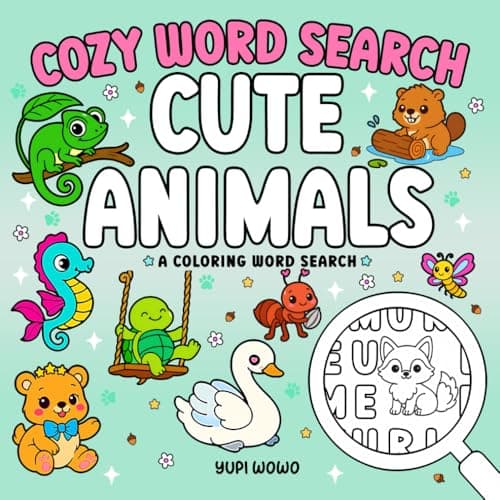 Image of Cute Animals: Cozy Word Search Coloring Puzzle Book for Adults and Kids, Simple Designs for Relaxation and Stress Relief (Coloring Word Search)