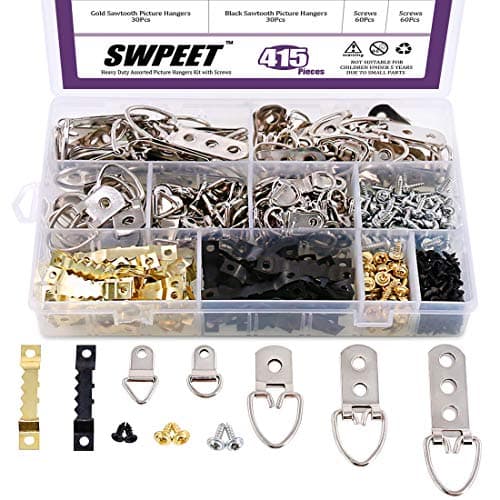Image of Swpeet 415Pcs Picture Hangers Kit with Screws, Heavy Duty Assorted Picture Hangers Assortment Kit for Picture Hanging Solutions with Transparent Box - 7 Models