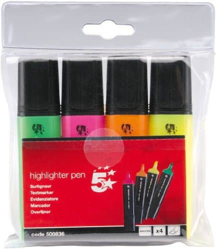 Image of 5 Star Highlighters Chisel Tip 1-5mm Line Assorted [Wallet 4]