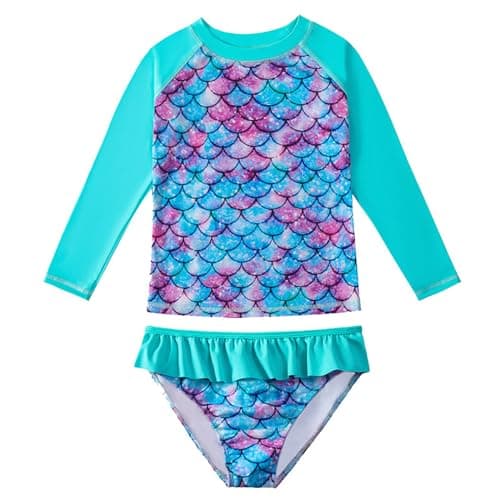 Image of JiAmy Girls Swimming Costume Kids Two Piece Long Sleeve Swimsuit Swimwear UV Sun Protection Bathing Suit Swim Set for 3-4 Years